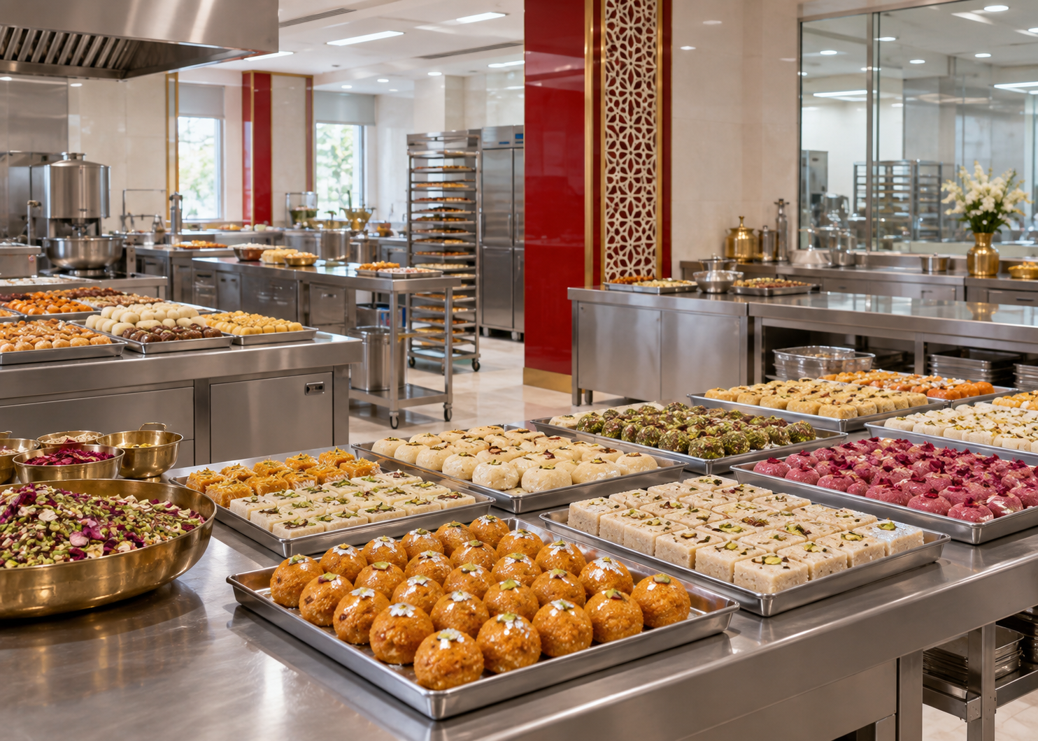 Modern hygienic Indian sweets production kitchen