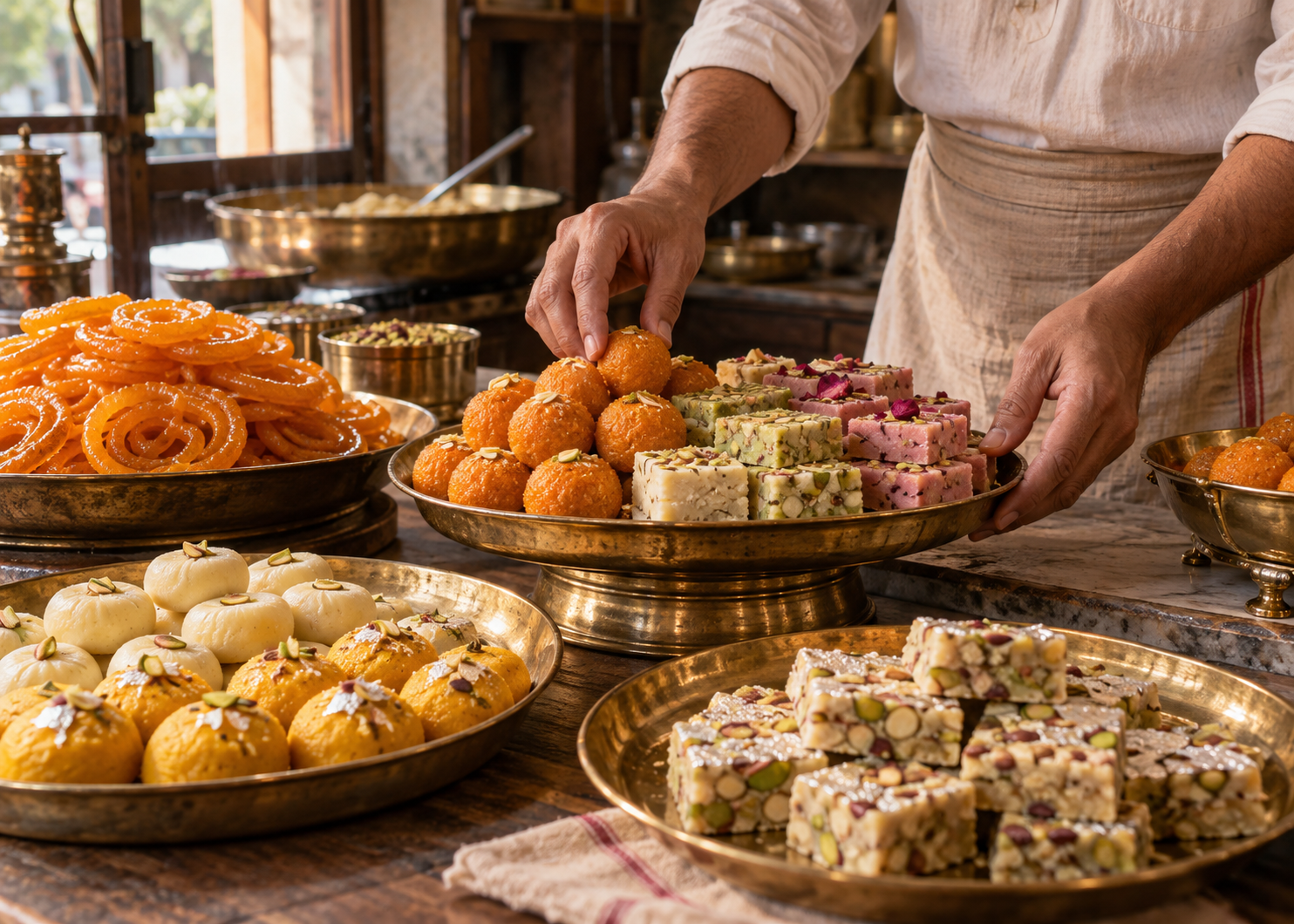 Traditional Indian mithai being carefully prepared by hand