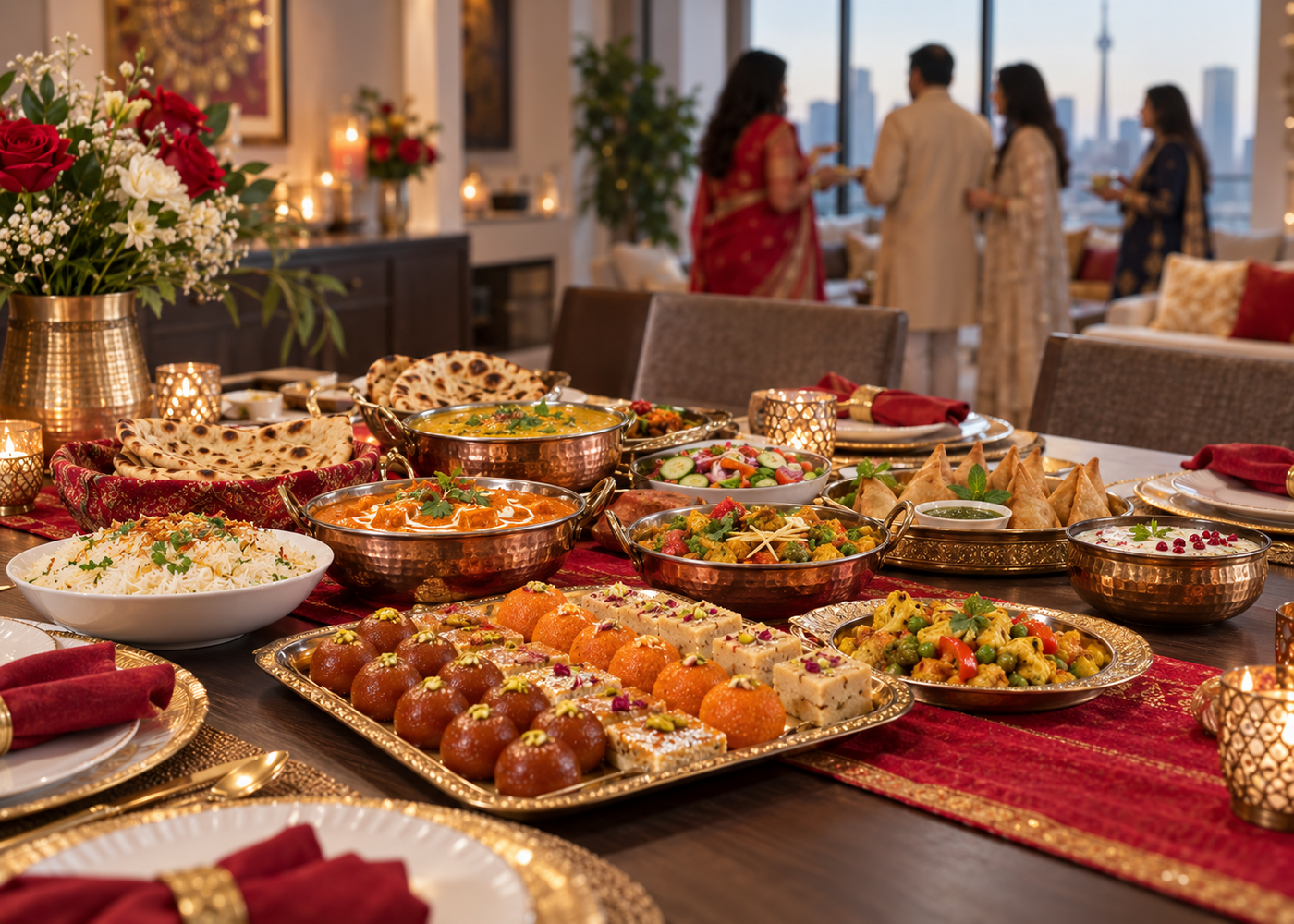 Indian vegetarian catering served at a home gathering